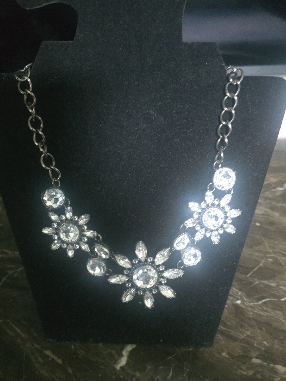 Crystal Floral Statement Necklace - Silver-Tone